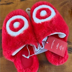 Target Wondershop Red and White Fuzzy Slippers small 5/6 NWT